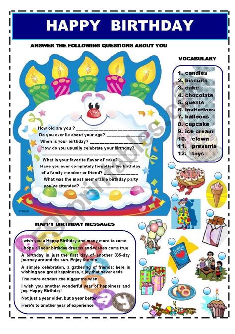 Happy Birthday Vocabulary Esl Worksheet By Ironda
