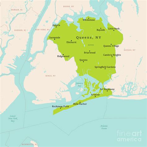 Ny Queens Vector Map Green Digital Art By Frank Ramspott Fine Art America