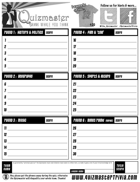 Trivia Answer Sheet Template Free Popular Templates Design Hot Sex Picture
