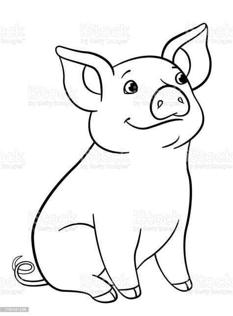 Previous first page last page next. Coloring Pages Little Cute Piglet Sits And Smiles Stock ...