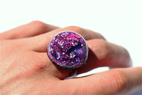 Resin Glitter Ring Holographic Ring 90s Sparkle Ring Big
