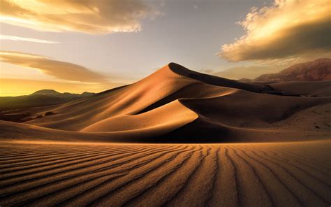 Download wallpapers Sahara, desert, sand dunes, mountains, sunset ...