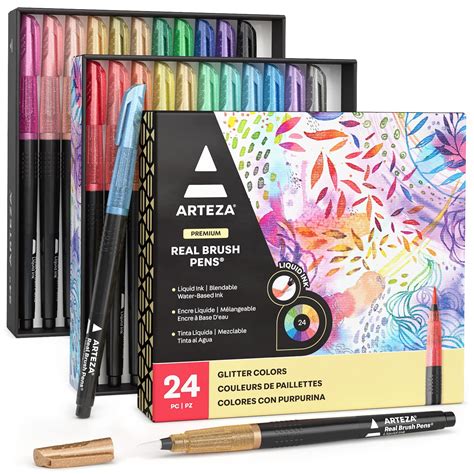 Buy Arteza Real Brush Pens With Glitter 24 Colours Blendable