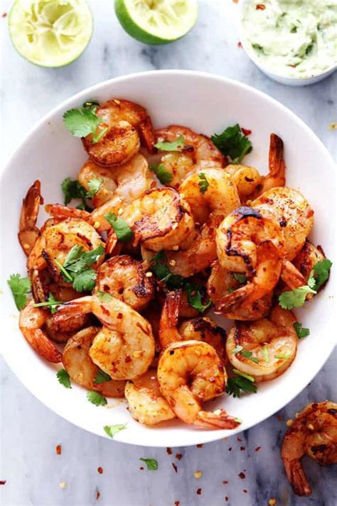 Since it's smaller/flat pieces, cooking time will be about the same time as shrimp. Grilled Spicy Lime Shrimp with Creamy Avocado Cilantro Sauce | The Recipe Critic