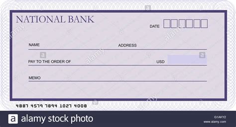 Ergänzen sie ihn mit ihren absenderangaben, der anschrift des kreditinstituts, an das der musterbrief Leere Bank Scheck Vorlage in Schattierungen von violett ...