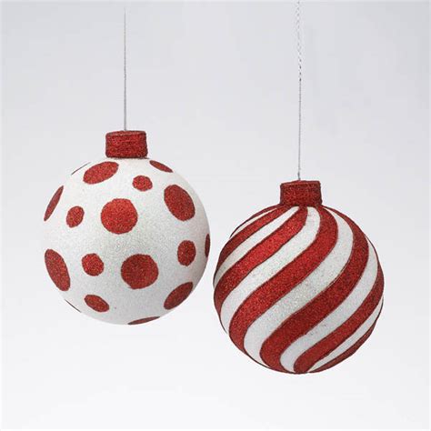 Redwhite Polka Dotstriped Ball Ornament Item 100765 The Christmas
