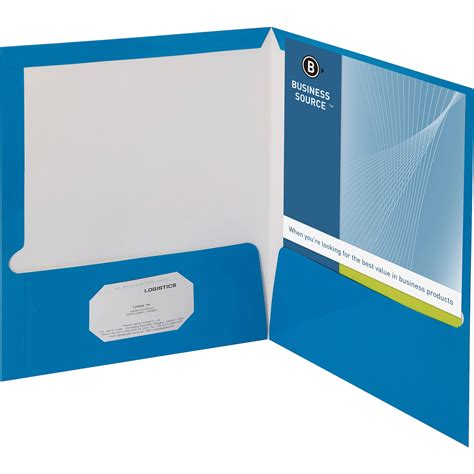 Business Source Laminated Blue Two Pocket Folders