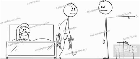 Vector Cartoon Stick Figure Drawing Conceptual Illustration Of Man Or Husband Returned Home And