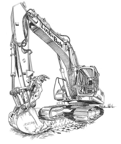 Excavator Drawing Artwork Illustration Art Drawings