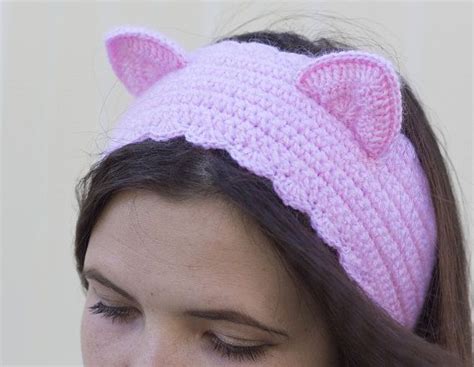 Knit Crochet Cat Ears Headband Pink Cat Ears Wool Cat Ear Headband