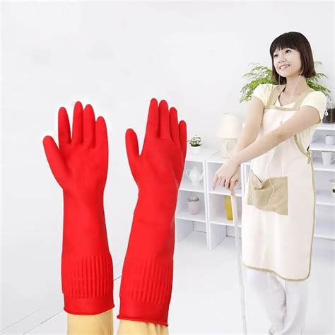 Pair New Women Mens Durable Latex Long Waterproof Kitchen Cleaning Tool Dish Washing Gloves