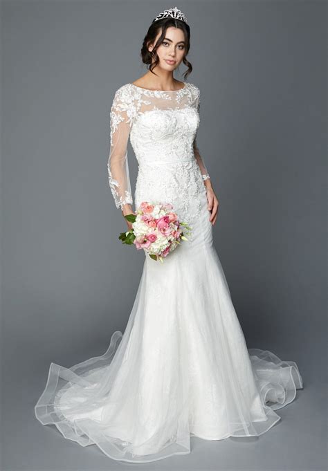 White Long Sleeves Illusion Wedding Gown Mermaid Style With Appliques