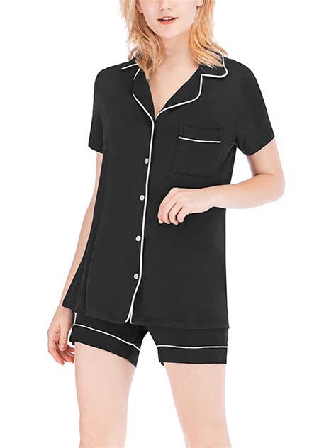 S 2xl Womens Notch Collar Short Sleeve Sleepwear Two Piece Pajama Set
