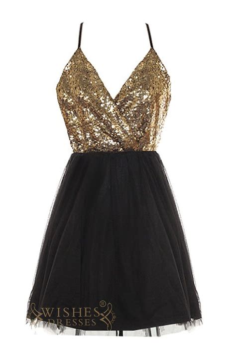 Affordable Gold And Black Short Prom Dress Am420 Gold Dress Short