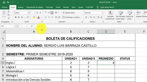 Práctica Boleta de calificaciones copiar pegar seleccionar ordenar y dar formato a celdas