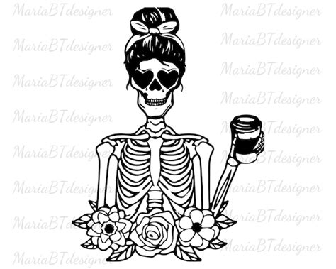 Skeleton Drinking Coffee Lover Funny Halloween Girl Svg Skull Etsy