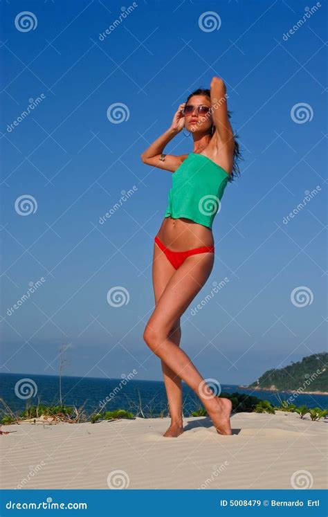 Reizvolles Baumuster Auf Strand Im Roten Bikini Stockbild Bild Von My Xxx Hot Girl