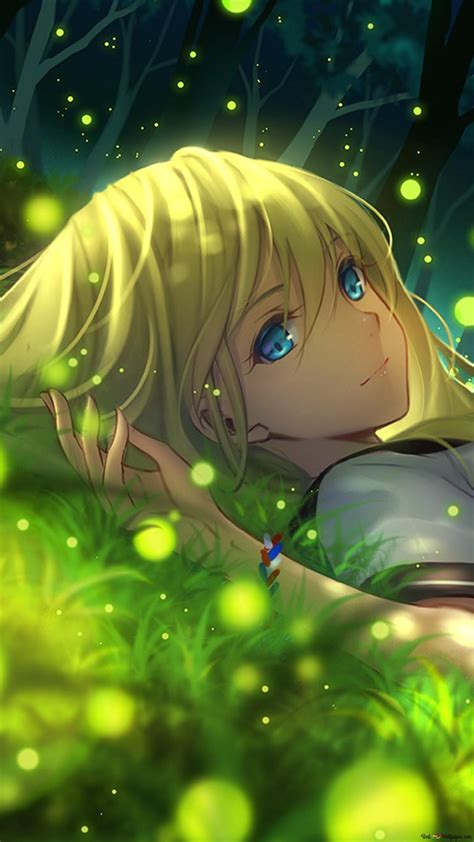Blonde Hair Blue Eyed Anime Character Beautiful Girl Pose Lying On