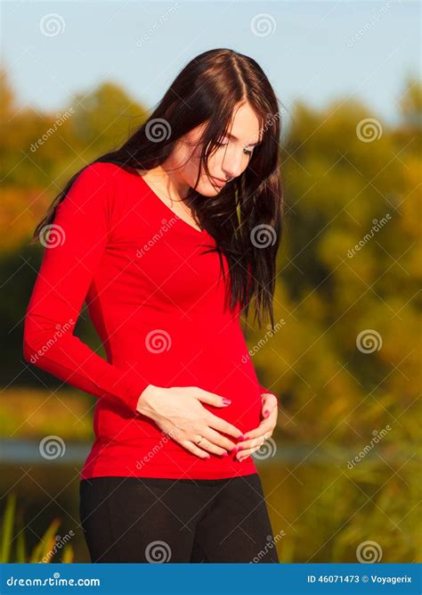 Relaxed Calm Pregnant Woman In Park Outdoor Stock Image Image Of Abdomen Stomach 46071473