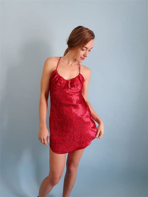 Sexy Red Slip Dress 90s Slip Dress Erotic Lingerie Gem
