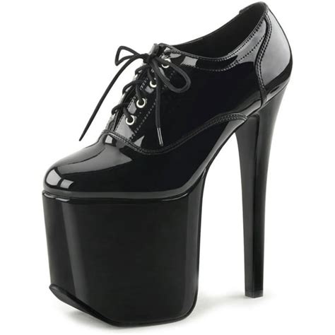 Devious Womens Black Oxfords High Heel Platforms Patent Lace Up Shoes