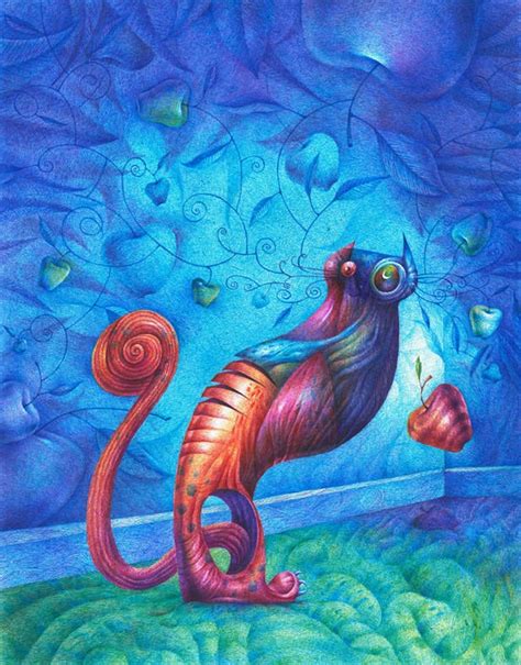 Surrealist Abstract Cat Design Color Unusual Bizarre Odd Art Painting