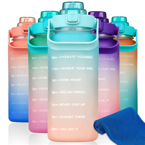 64 Oz Motivational Water Bottle With Time Marker Half Gallon Water Bottle Bpa Free With Handle