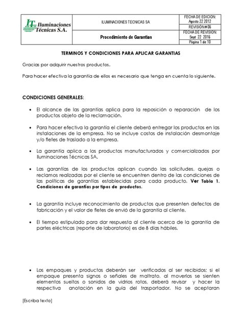 Carta De Garantias V6 Pdf Aluminio Diodo Emisor De Luz