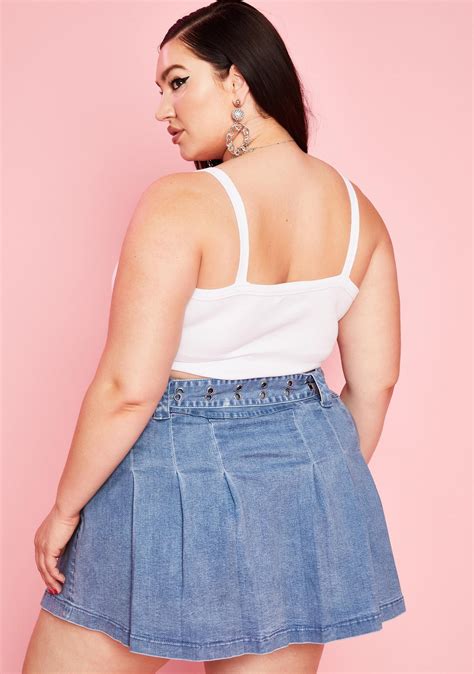 Plus Size Sugar Thrillz Blue Wash Cute Pleated Denim Mini Skirt Dolls