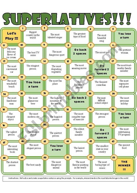 Superlatives Board Game Esl Worksheet By Jalomi112 English Lessons