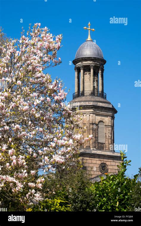 St Chads Church Shrewsbury With Magnolia Trees In Flower Shropshire