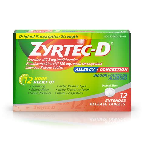 Zyrtec D 12 Hour Allergy Medicine And Nasal Decongestant Tablets 12 Ct