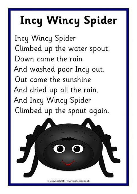 Incy Wincy Spider Song Sheet Sb10810 Sparklebox Nursery Rhymes