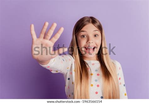 Attractive Lovely Cheerful Preteen Girl Showing Stock Photo 1963566154