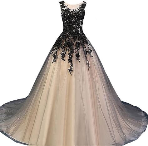 Kivary Gothic Gray Tulle Long Black Lace Sheer Bateau Prom Wedding