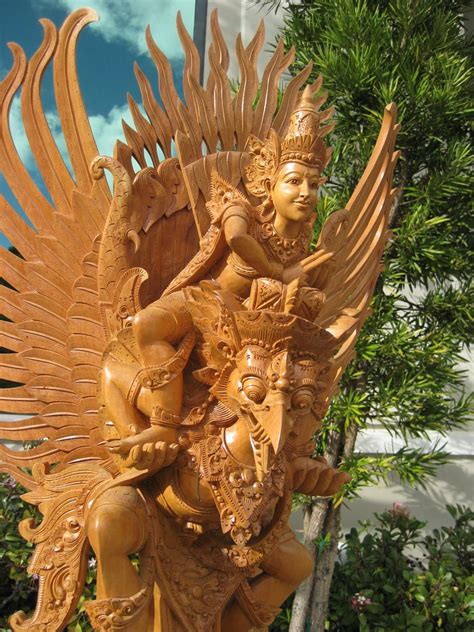 Large Hand Carved Vishnu On Garuda From Jackfruit Wood Carving