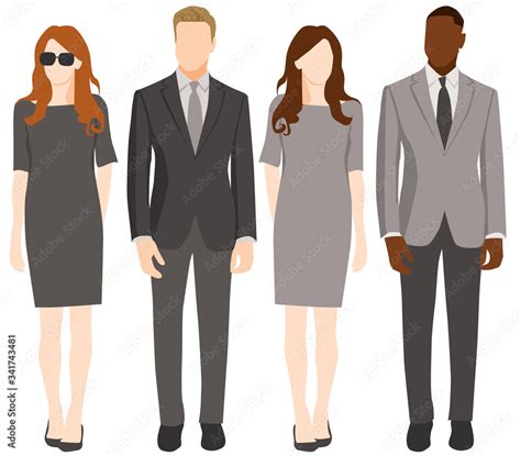 Flat Digital Illustration Vector People Adults Fashion Business People Office Attire Four