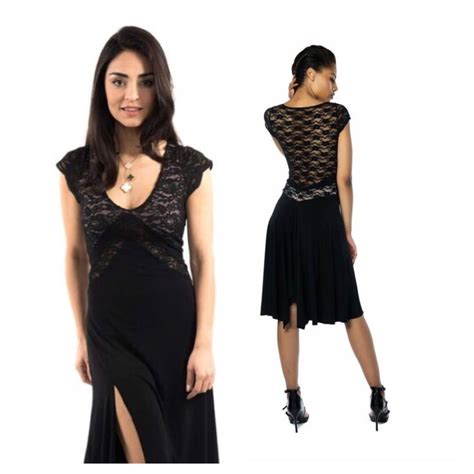 The V Argentine Tango Dress Black Jersey And Lace Etsy Uk Tango Dress Argentine Tango Dress