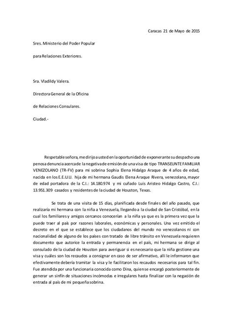 Carta A La Directora General De La Oficina De Relaciones Consulares