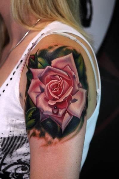 Realistic Colorful Rose With Dew Drop Tattoo Tattooimagesbiz