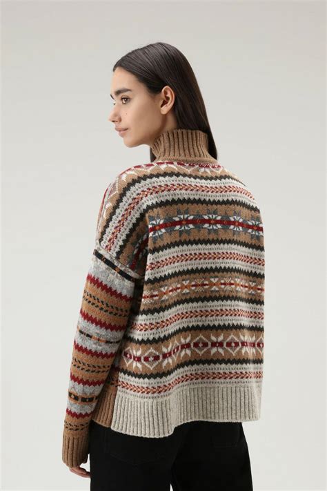 Sweaters Woolrich Womens Fair Isle Turtleneck Sweater Dark Camel