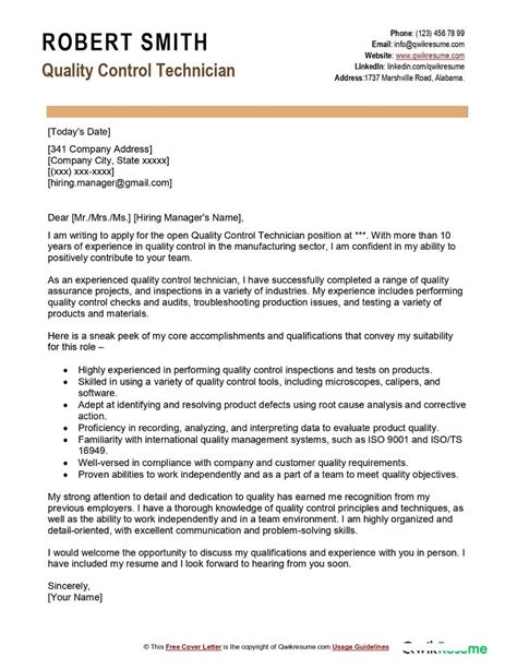 Water Treatment Technician Cover Letter Examples Qwikresume