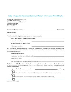 Fillable Online Letter Of Request To Clearstream Banking For Reclaim Of