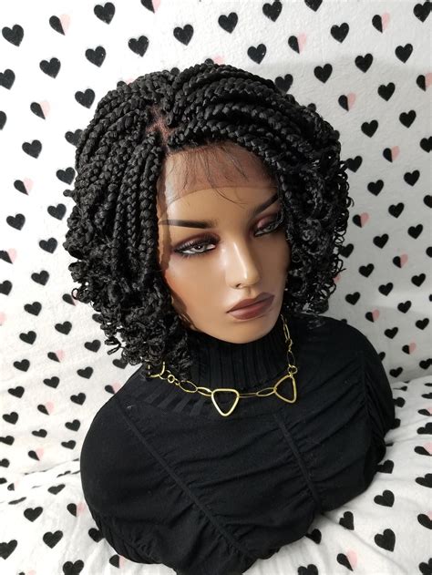 Handmade Box Braid Braided Lace Front Wig With Curly Ends Etsy Box