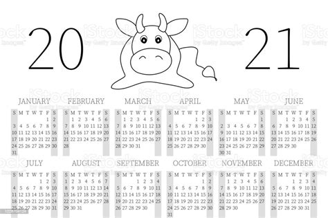 Ilustración De Calendario 2021 Calendario Mensual 2021 De Domingo A Sábado Planificador Anual