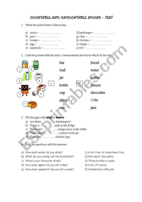 Countable And Uncountable Nouns Food And Drink Esl Worksheet By Ibiza