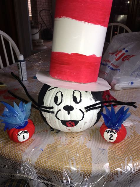 Cute Cat In The Hat And Thing 1and2 Pumpkins Great Idea For Halloween