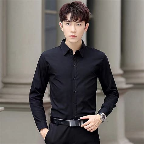 Men Shirt Long Sleeve Shirt Classic Korean Mens Plain Casual Fashion