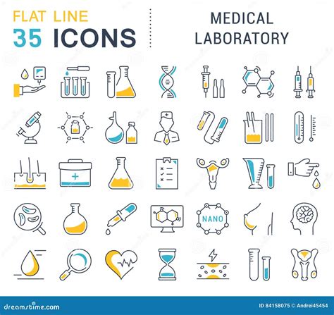 Fije La L Nea Plana Laboratorio M Dico Del Vector De Los Iconos Stock