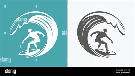 Surfing Symbol Surfer And Wave Emblem Vector Illustration Stock Vector